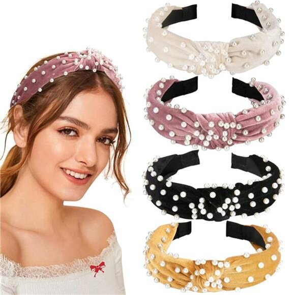 Knotted Pearl Headband, Vintage Velvet Fashion Hair Accessories